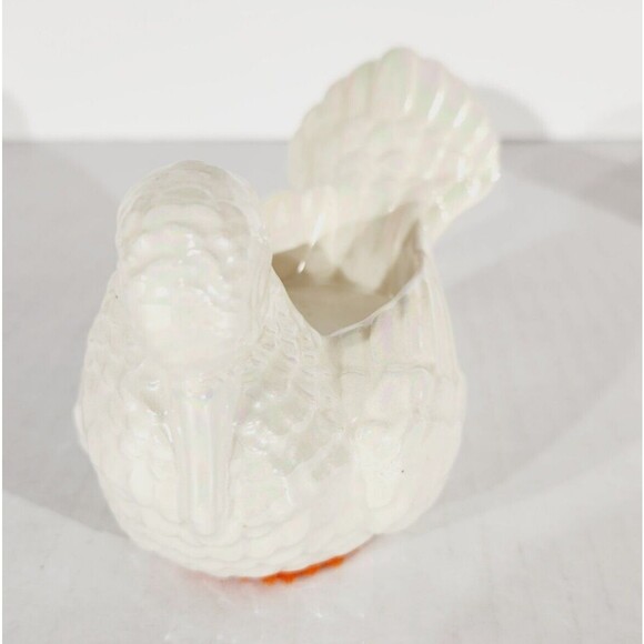 Vtg Tealight Candle Holder Pair Turkey Bird White Lusterware Pearlescent *Chip - Picture 4 of 15